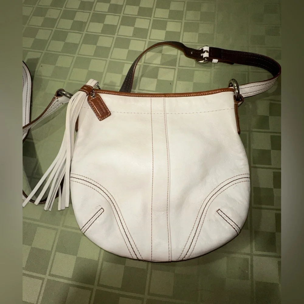 Coach White and Brown Crossbody Bag with Adjustable Strap